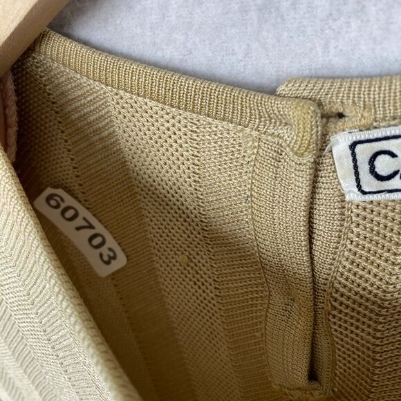 CARLISLE SPORT Sweater M Silk Herringbone Round Neck Short Sleeve Beige HK VTG - Picture 11 of 11